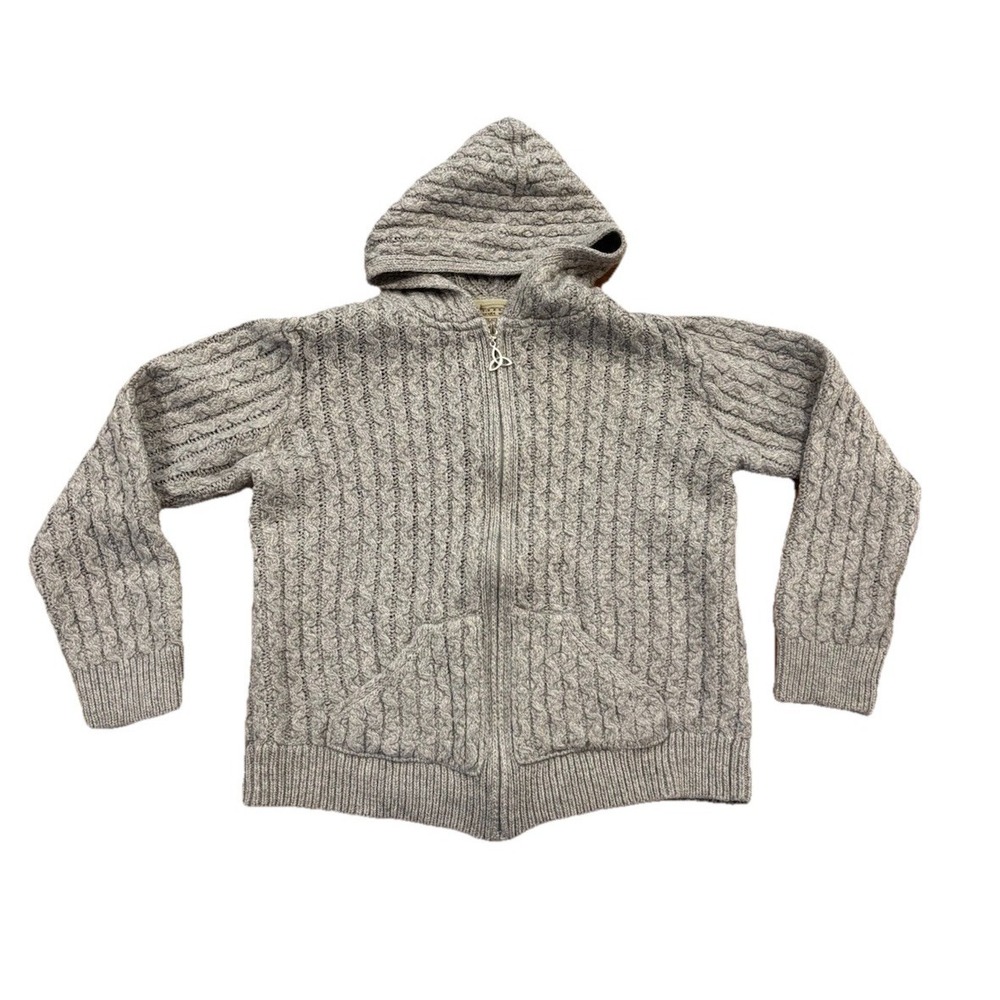 Aran Sweater Market Wool Honeycomb Hooded Cardigan Women's S Gray Ireland